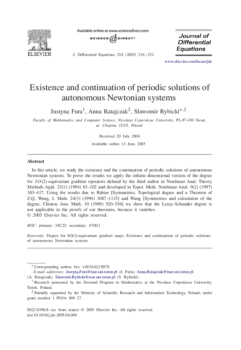 Existence and continuation of periodic solutions of autonomous Newtonian systems