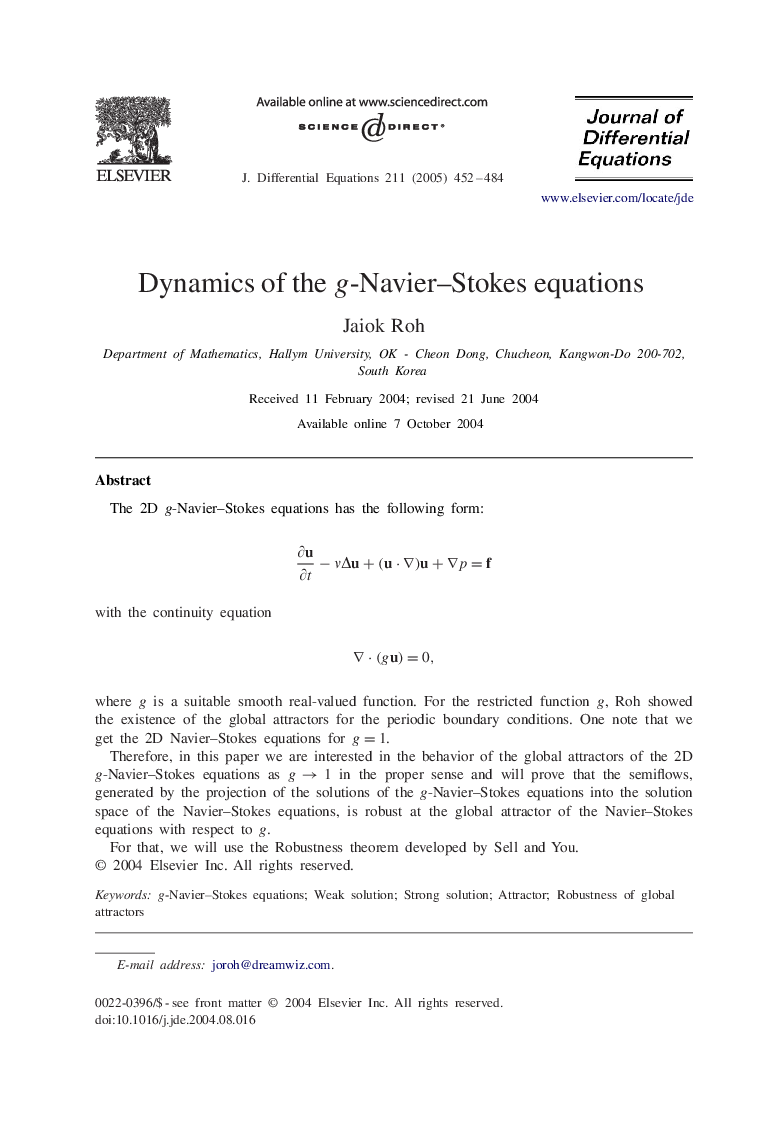 Dynamics of the g-Navier-Stokes equations