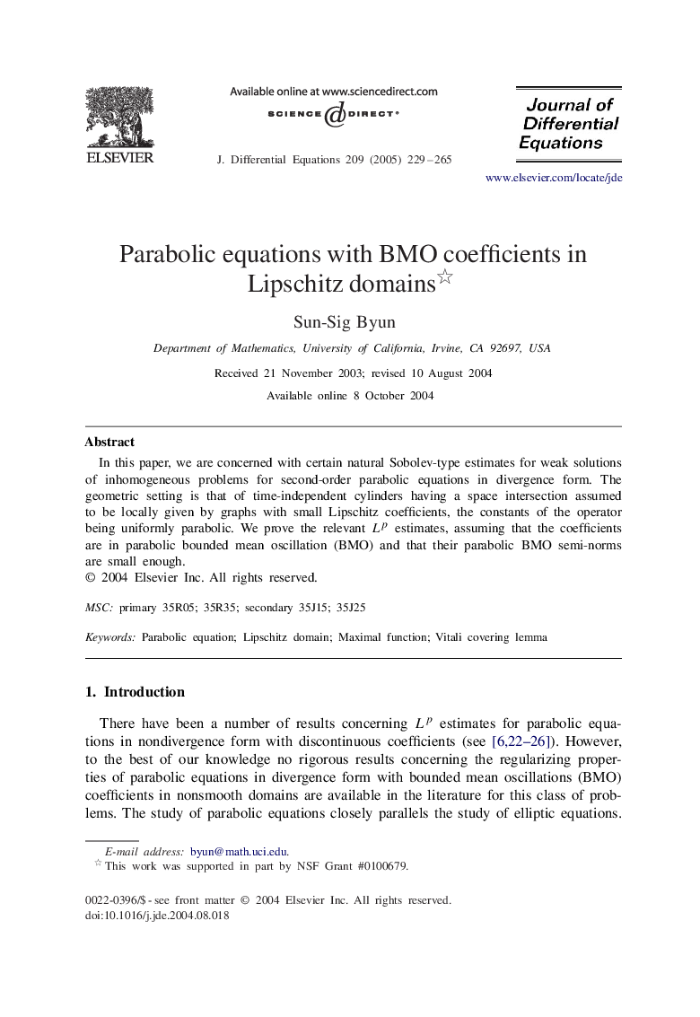 Parabolic equations with BMO coefficients in Lipschitz domains