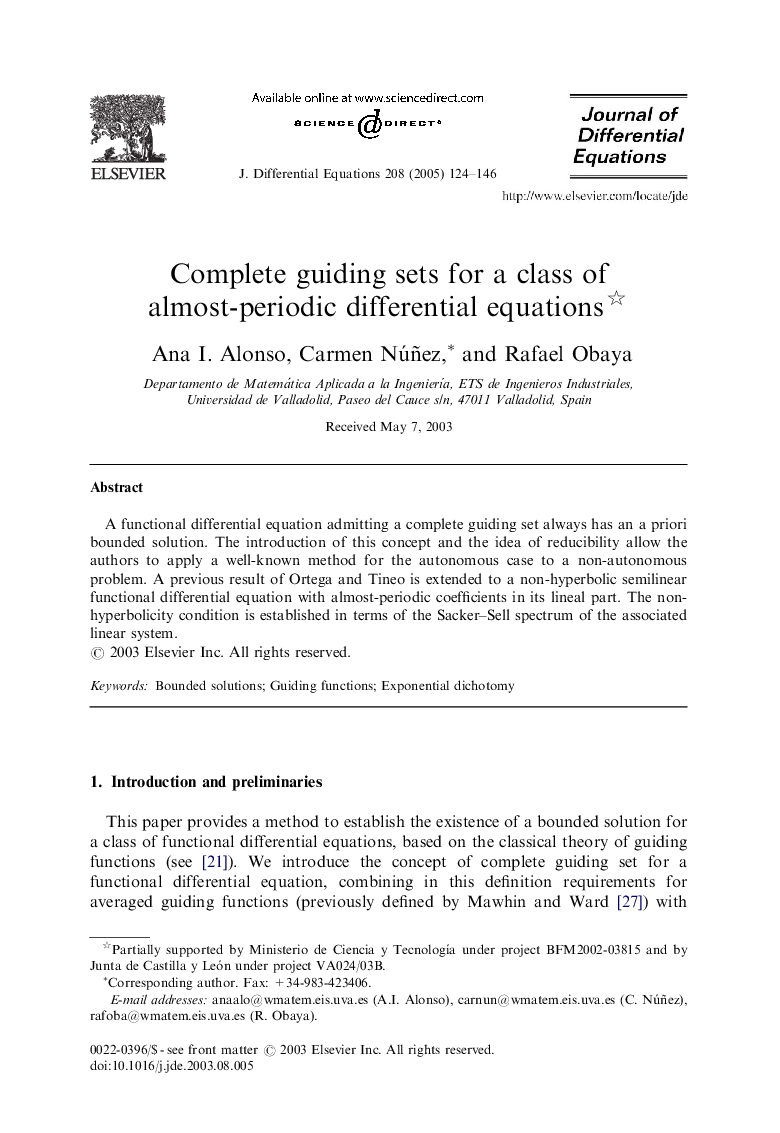 Complete guiding sets for a class of almost-periodic differential equations