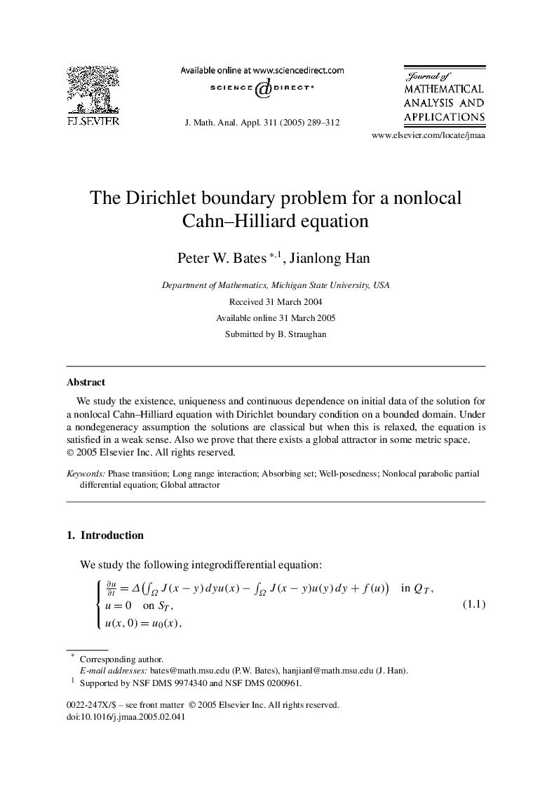 The Dirichlet boundary problem for a nonlocal Cahn-Hilliard equation