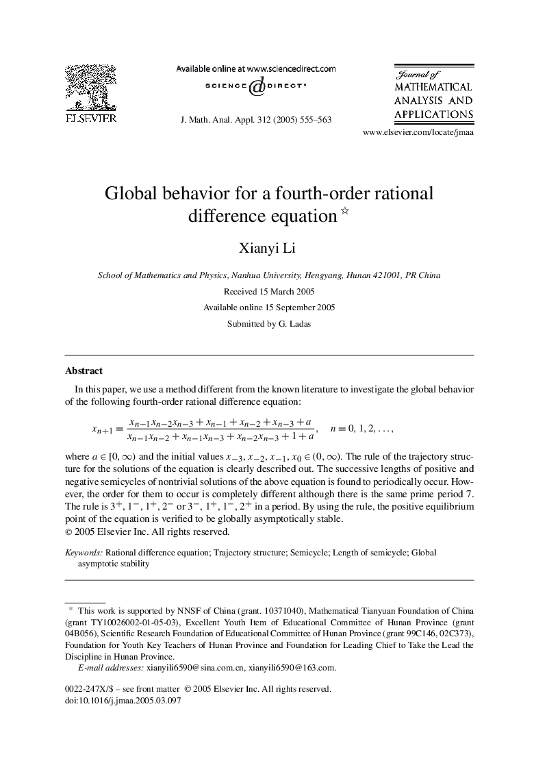 Global behavior for a fourth-order rational difference equation