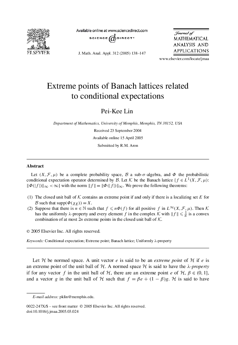 Extreme points of Banach lattices related to conditional expectations