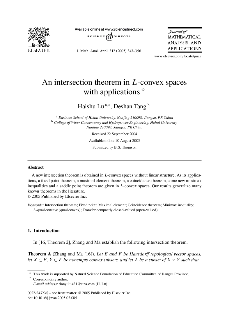 An intersection theorem in L-convex spaces with applications