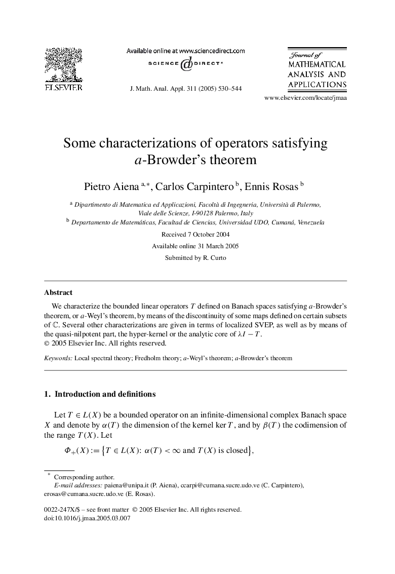 Some characterizations of operators satisfying a-Browder's theorem