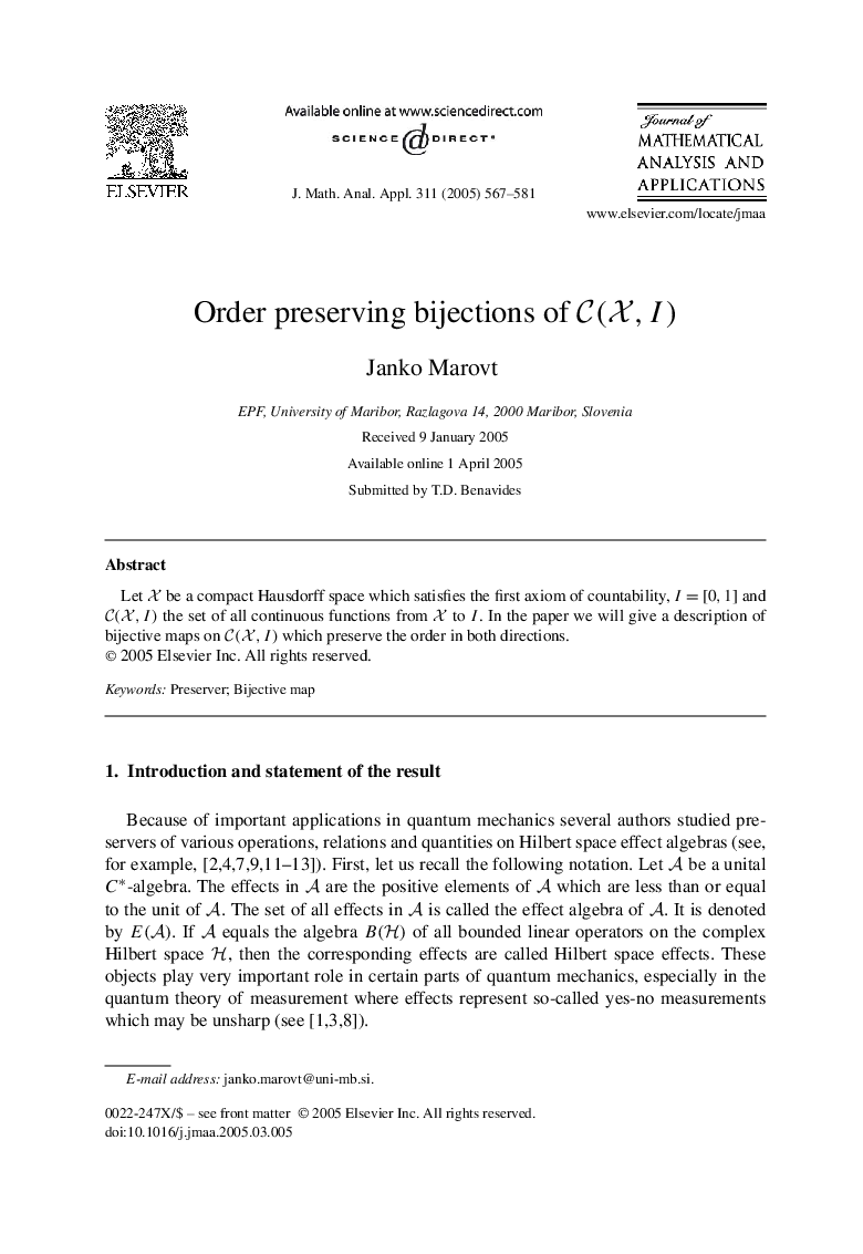 Order preserving bijections of C(X,I)