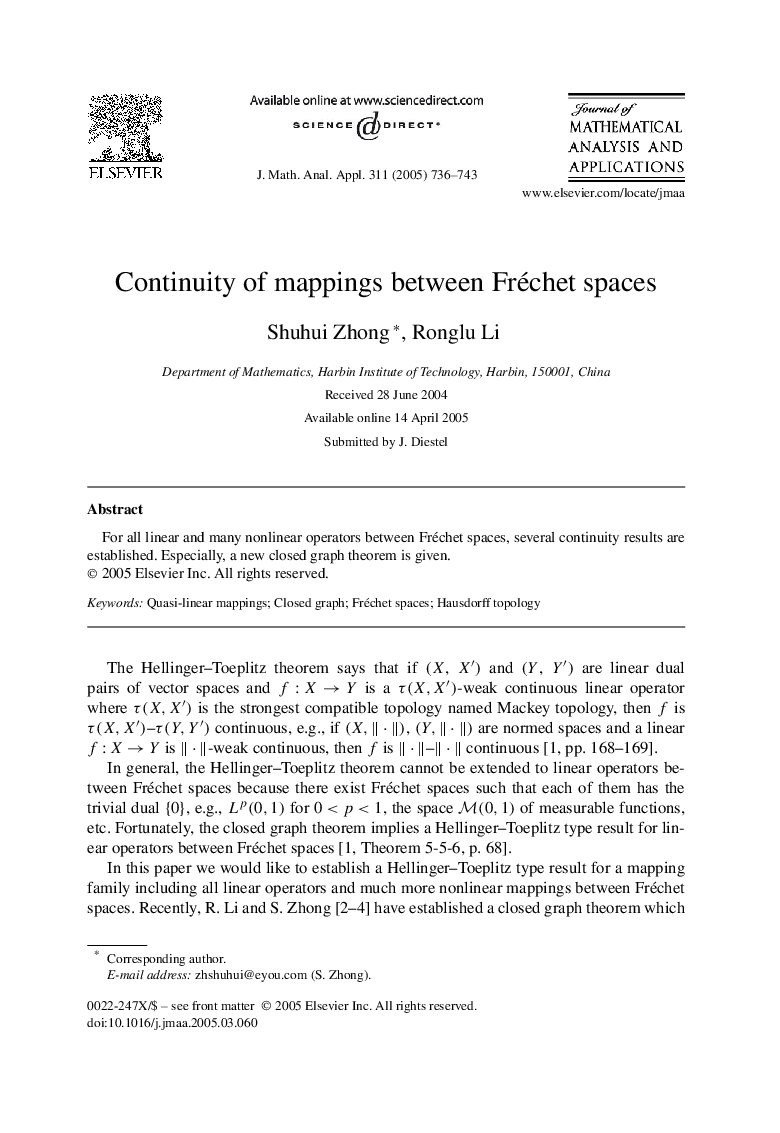 Continuity of mappings between Fréchet spaces