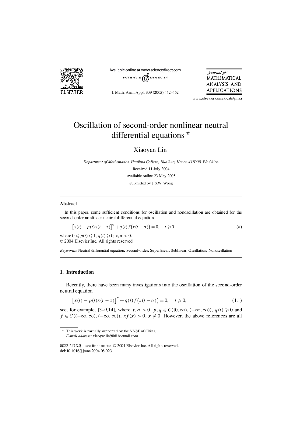 Oscillation of second-order nonlinear neutral differential equations