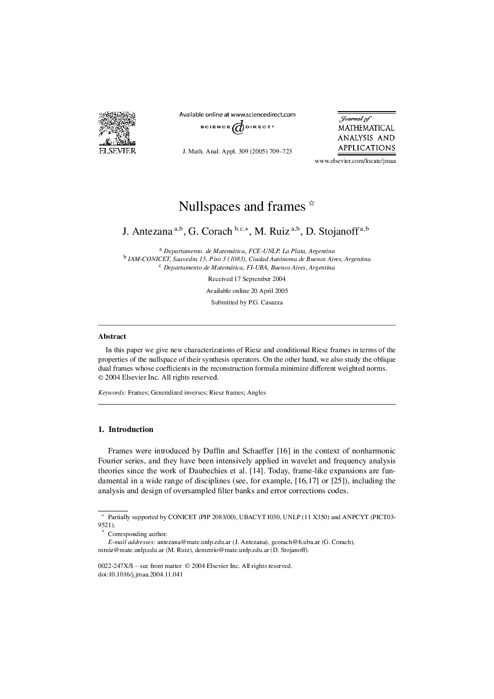 Nullspaces and frames