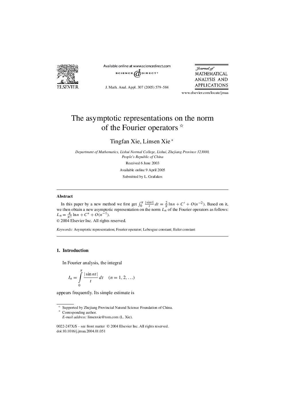 The asymptotic representations on the norm of the Fourier operators