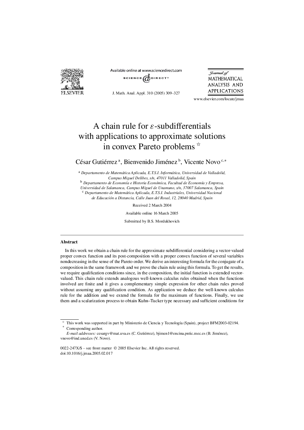 A chain rule for É-subdifferentials with applications to approximate solutions in convex Pareto problems