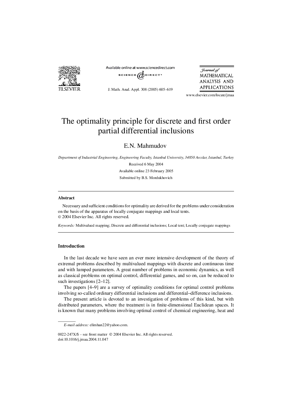 The optimality principle for discrete and first order partial differential inclusions