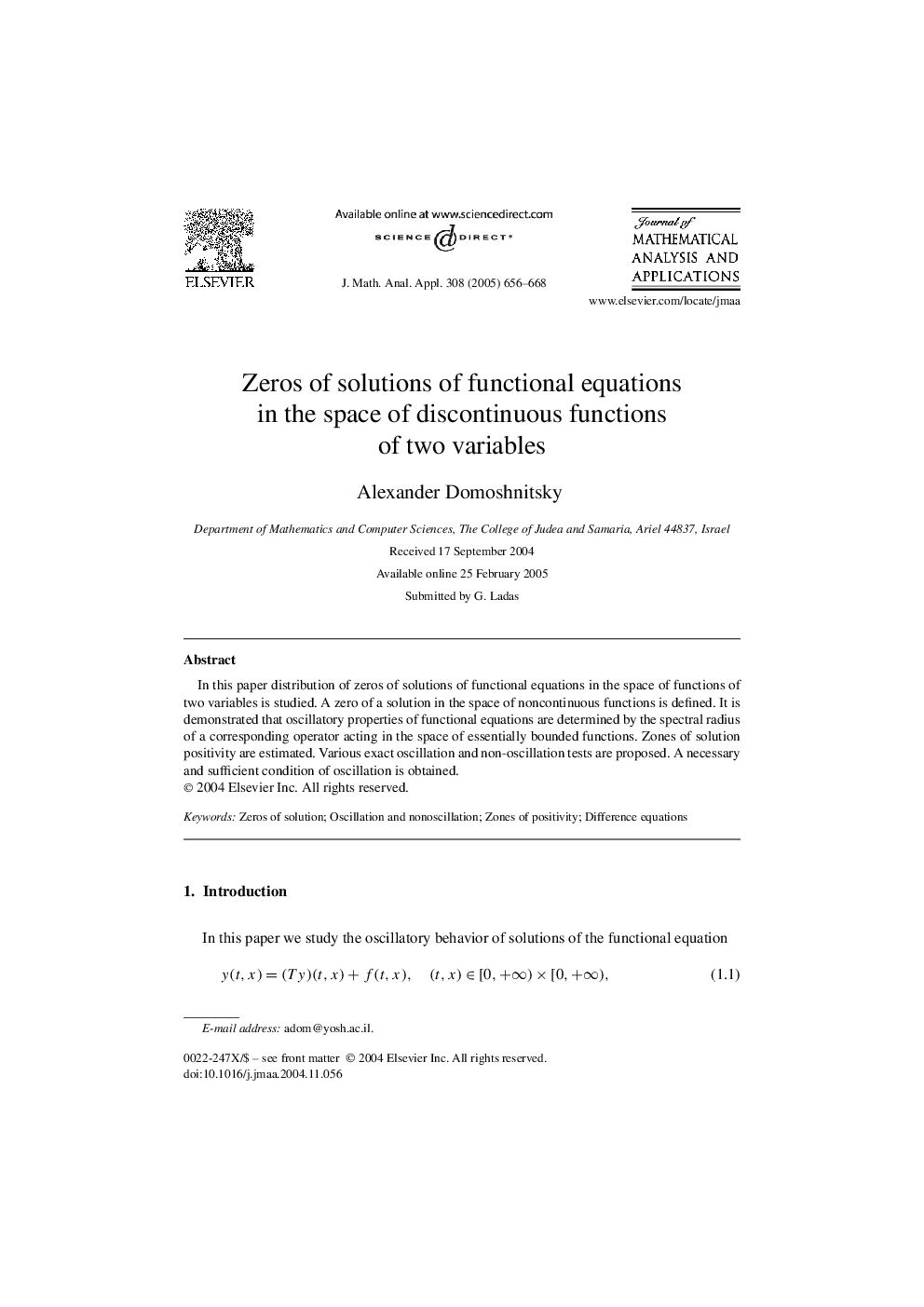 Zeros of solutions of functional equations in the space of discontinuous functions of two variables