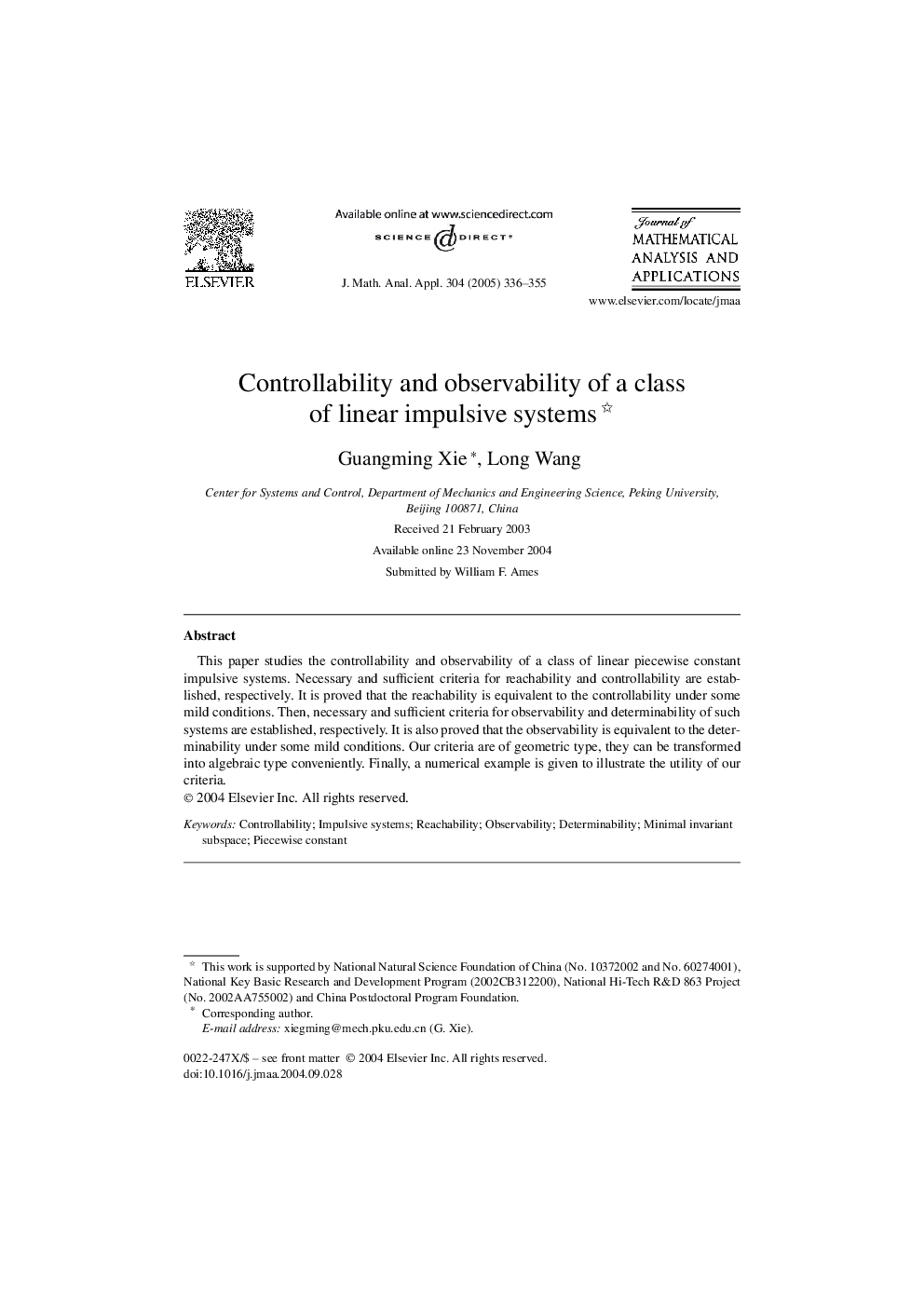 Controllability and observability of a class of linear impulsive systems