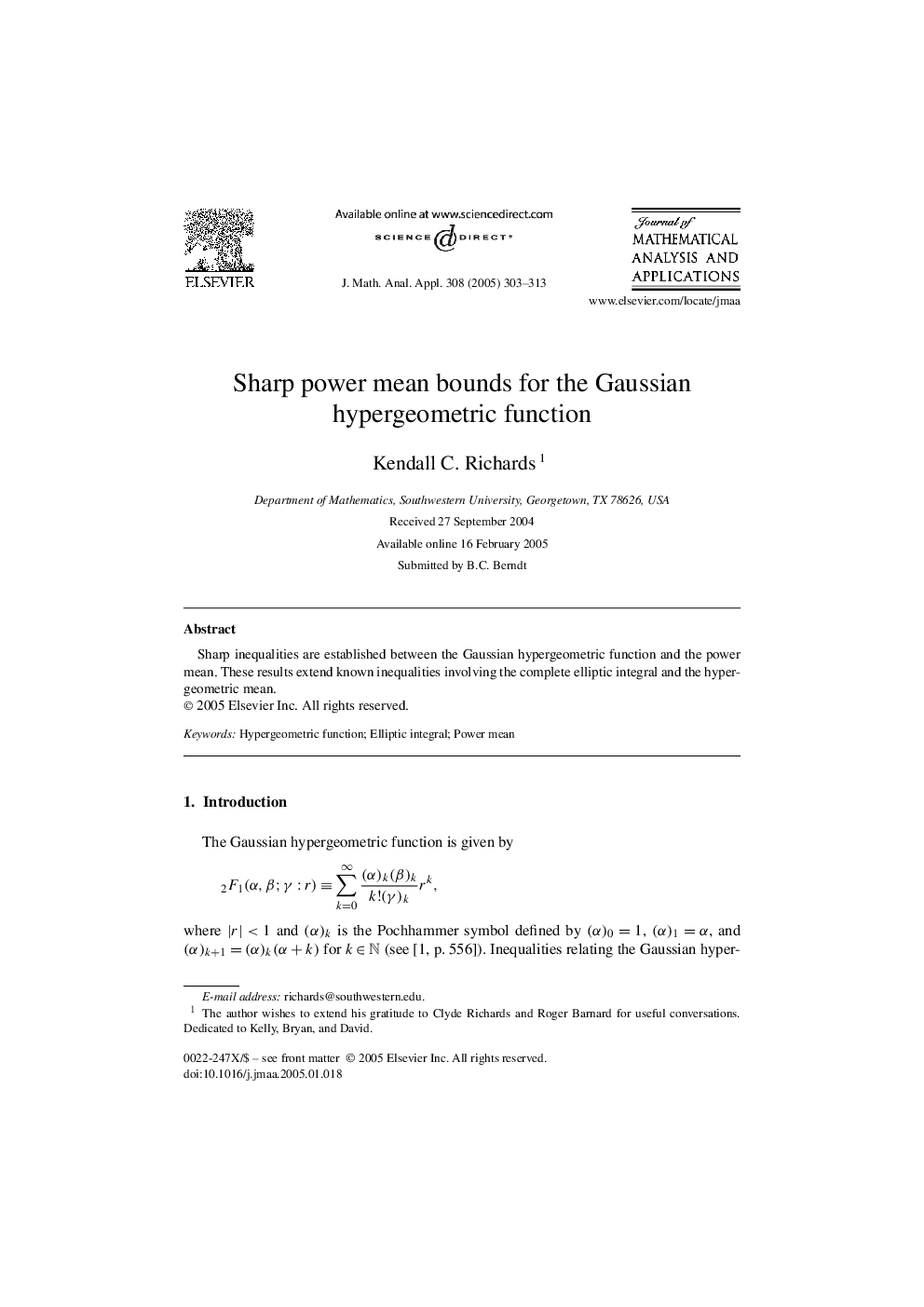 Sharp power mean bounds for the Gaussian hypergeometric function