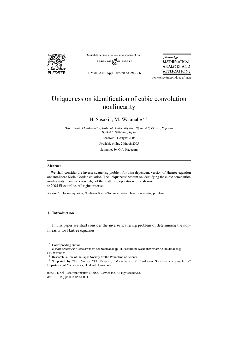 Uniqueness on identification of cubic convolution nonlinearity