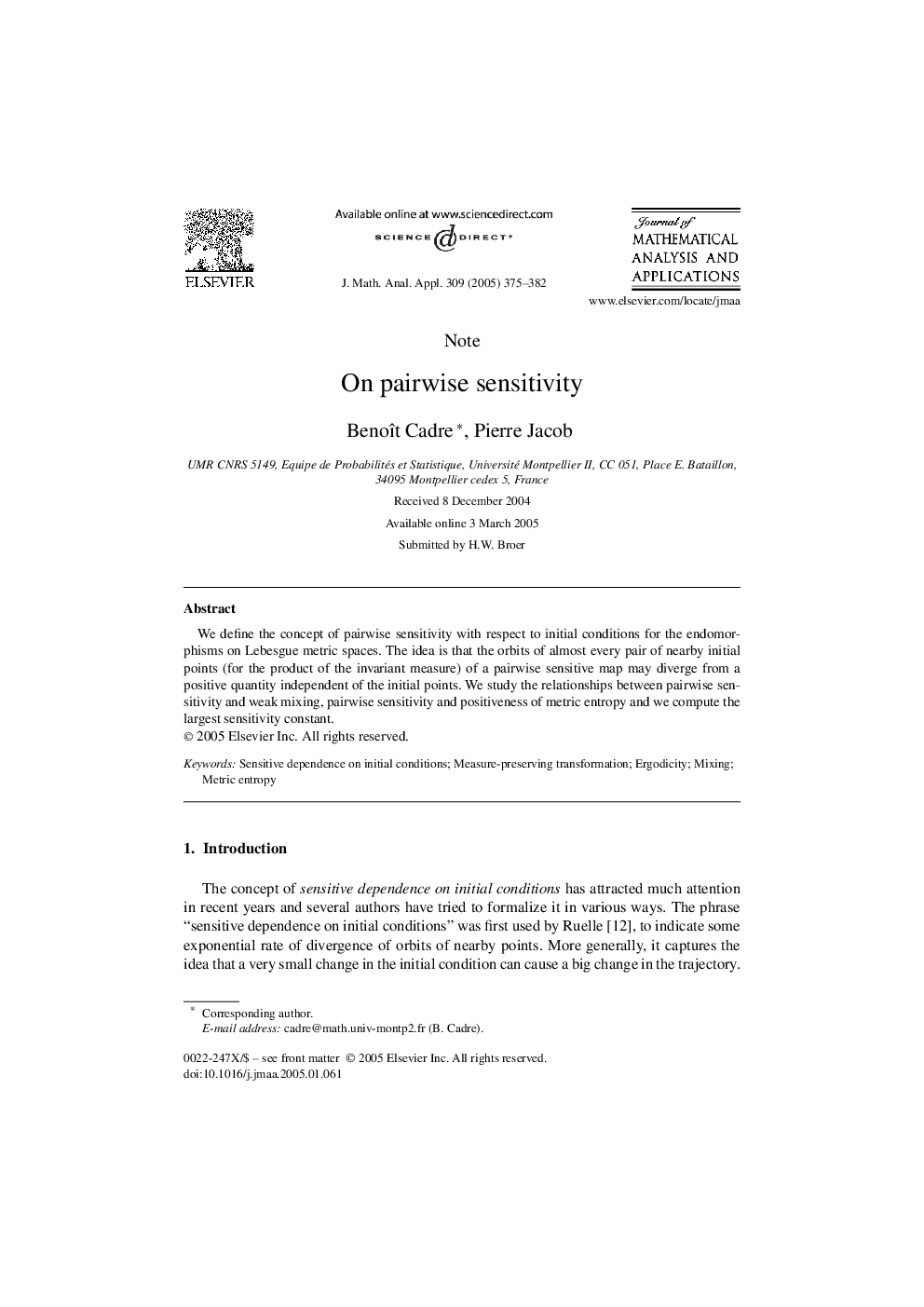 On pairwise sensitivity