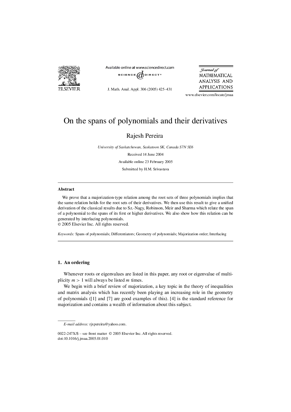 On the spans of polynomials and their derivatives