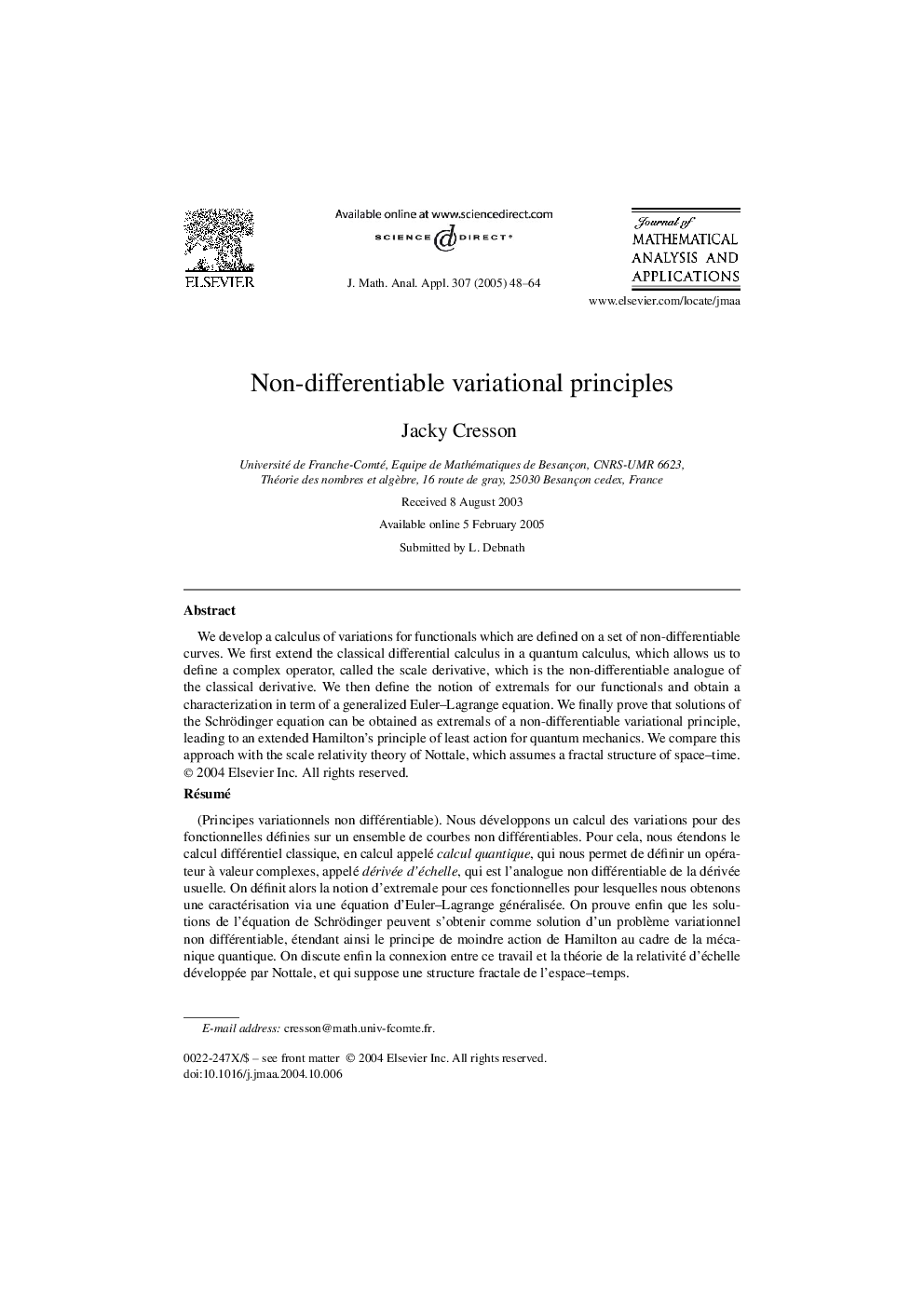 Non-differentiable variational principles