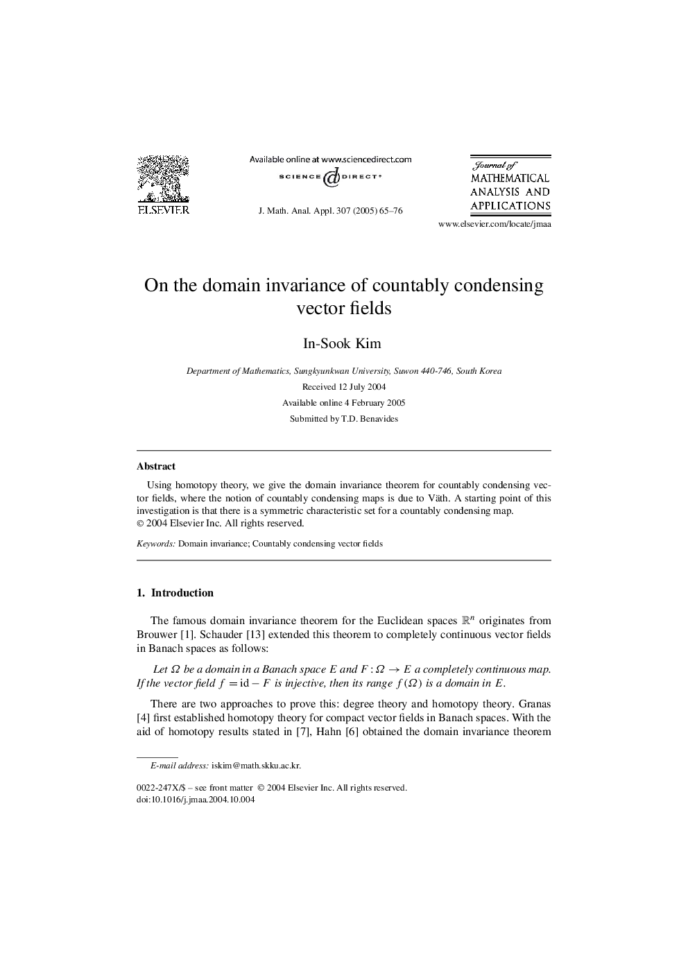 On the domain invariance of countably condensing vector fields