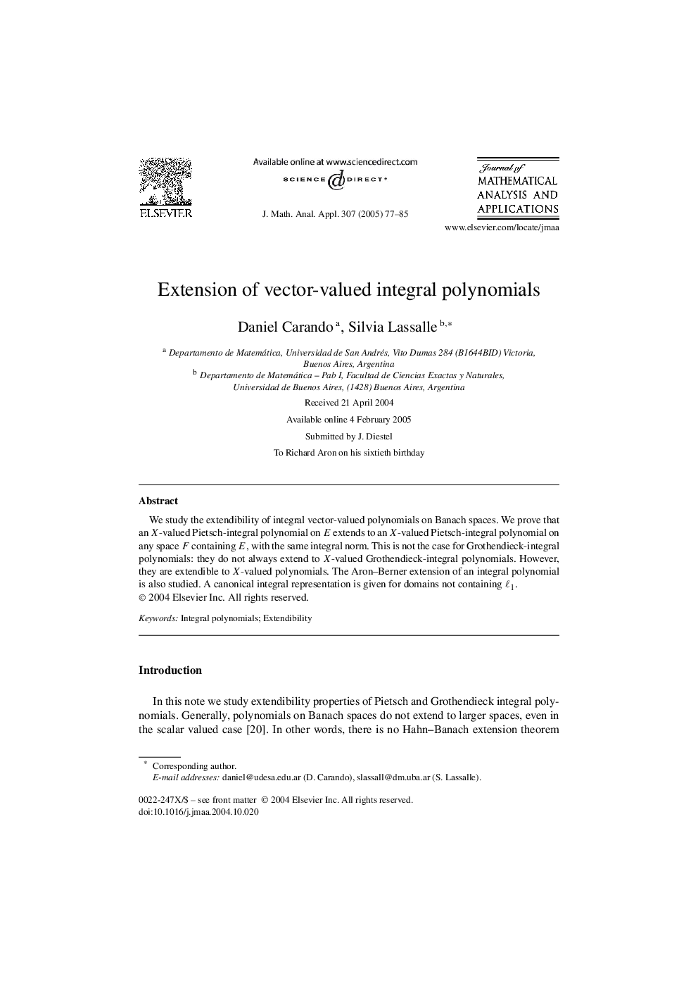 Extension of vector-valued integral polynomials