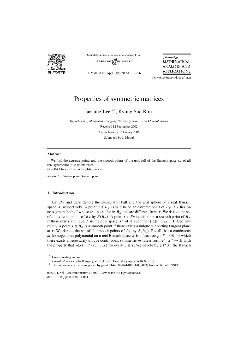 Properties of symmetric matrices