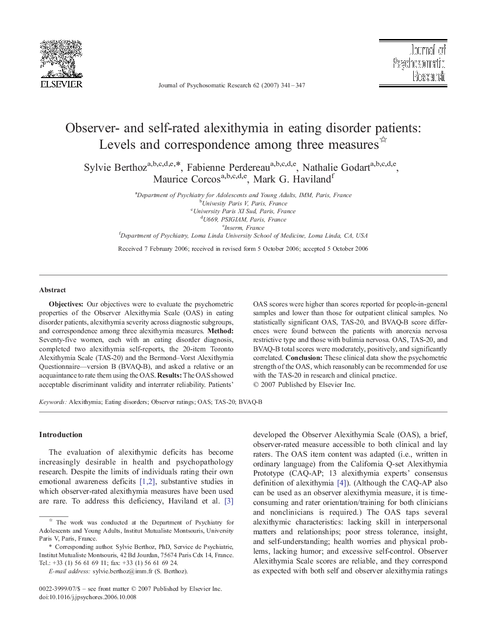 Observer- and self-rated alexithymia in eating disorder patients: Levels and correspondence among three measures 