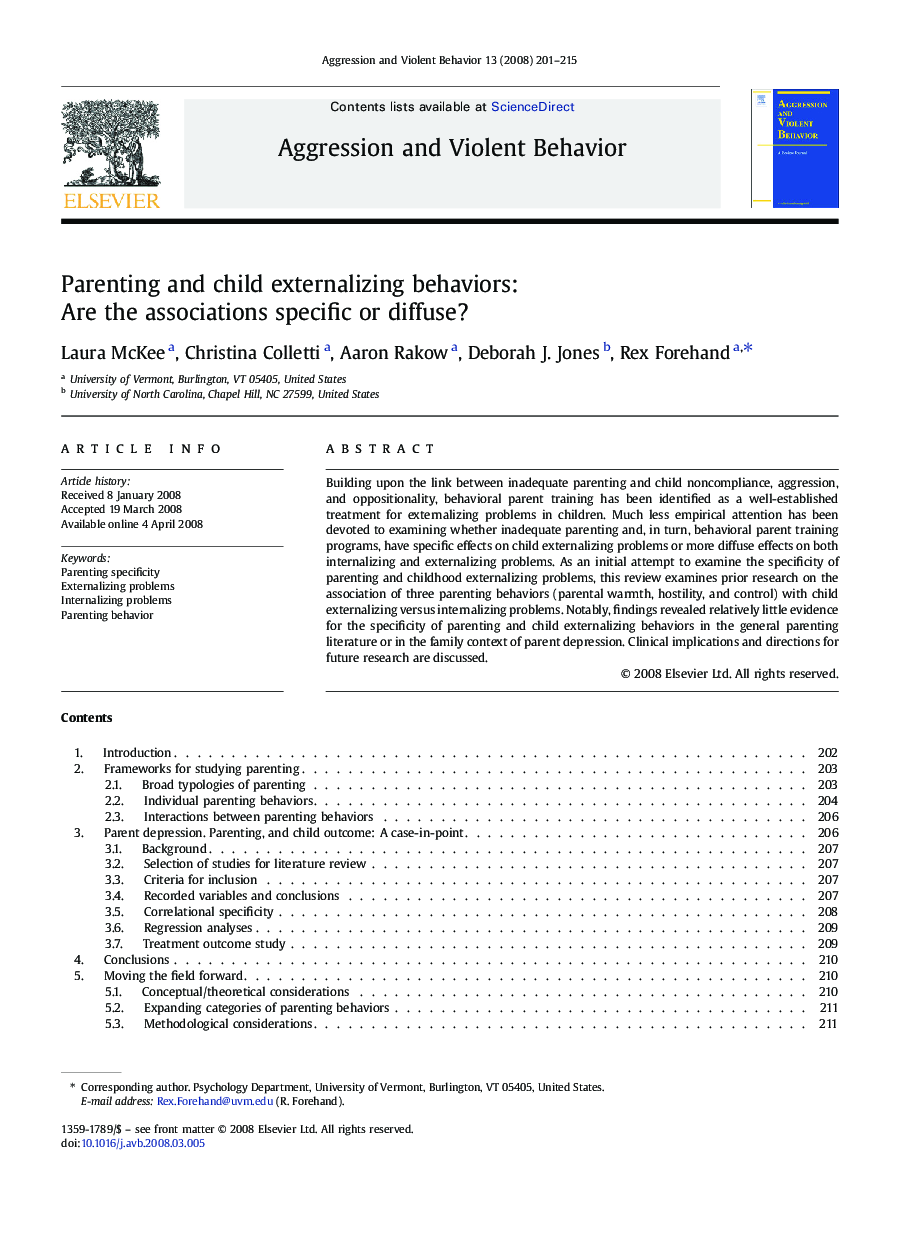 Parenting and child externalizing behaviors: Are the associations specific or diffuse?