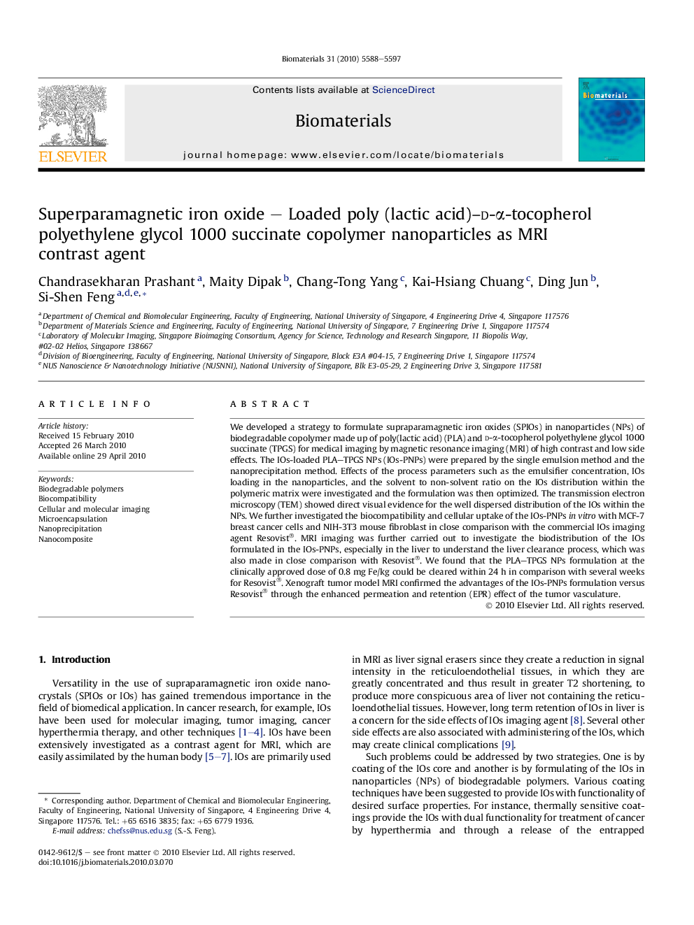 Superparamagnetic iron oxide – Loaded poly (lactic acid)-d-α-tocopherol polyethylene glycol 1000 succinate copolymer nanoparticles as MRI contrast agent