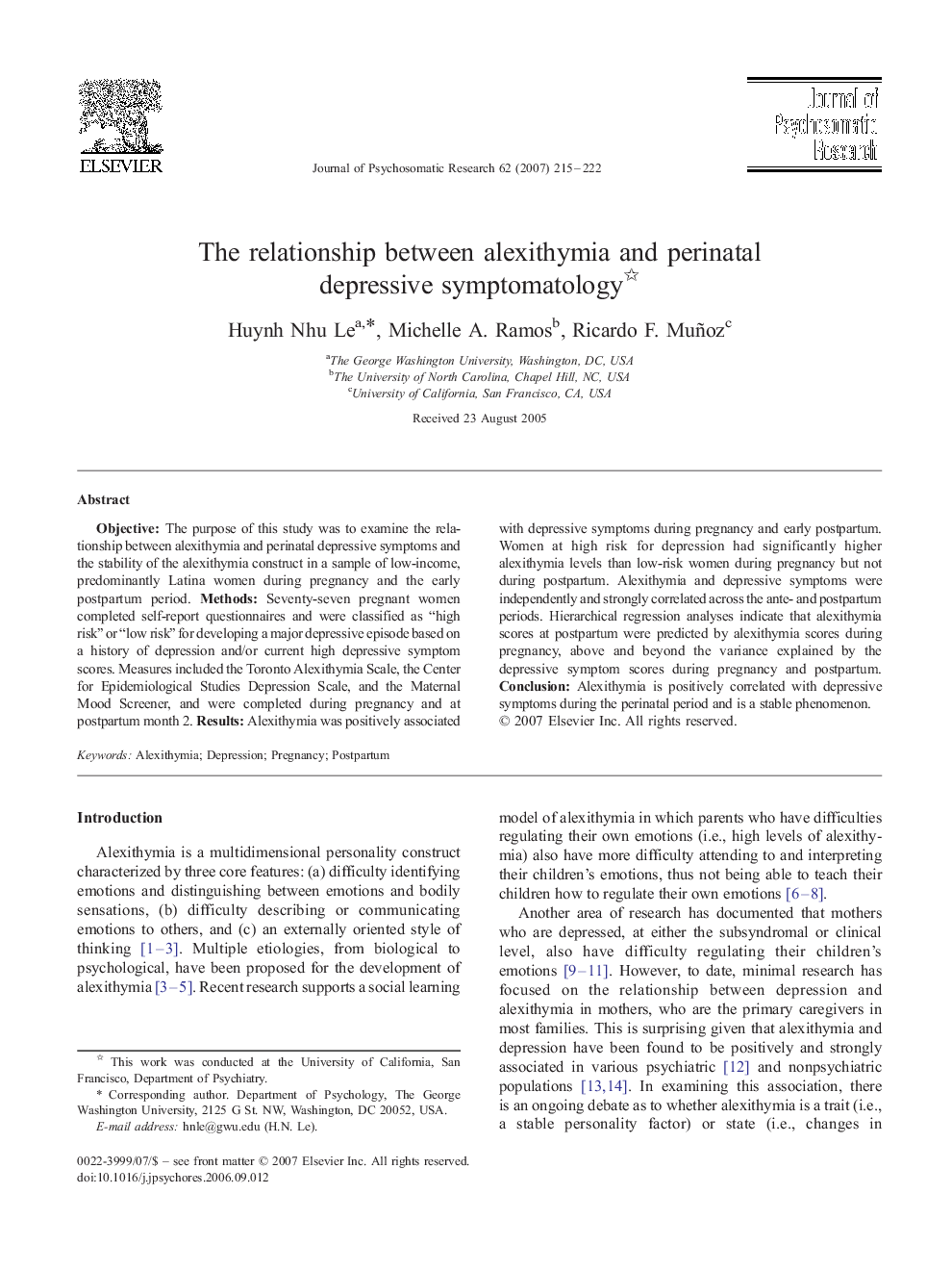 The relationship between alexithymia and perinatal depressive symptomatology 