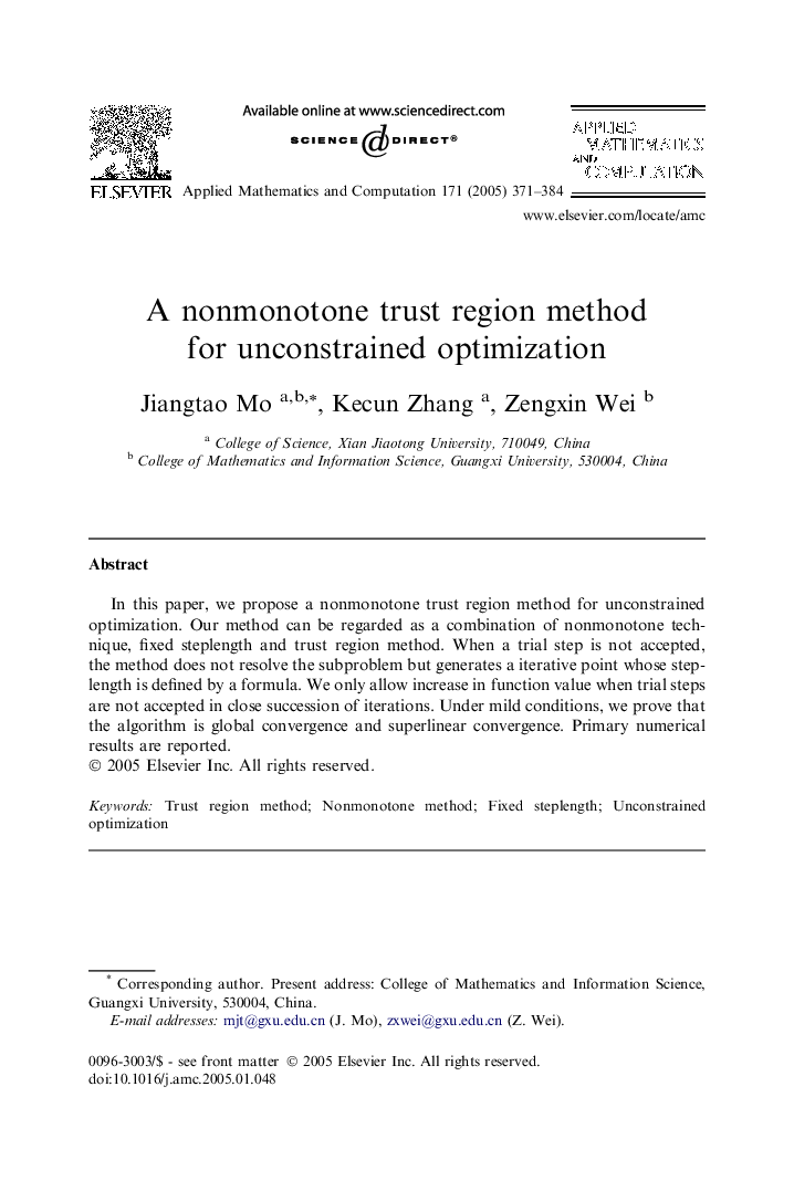 A nonmonotone trust region method for unconstrained optimization