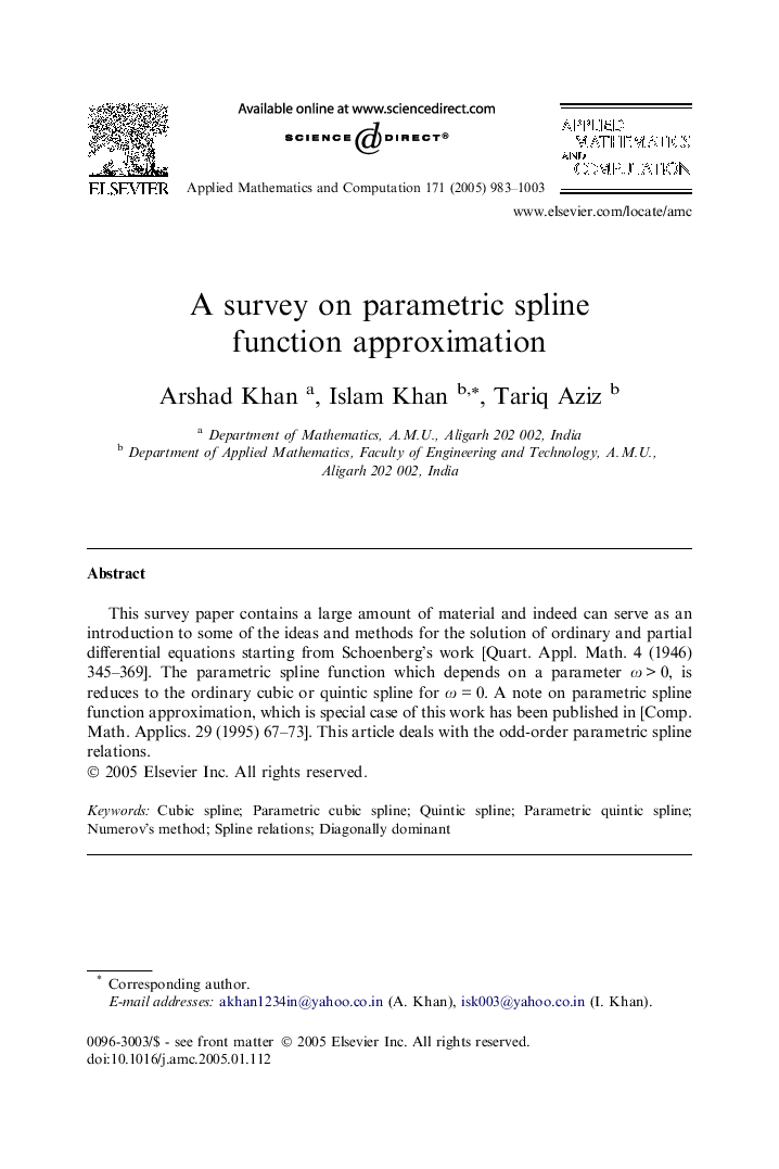 A survey on parametric spline function approximation