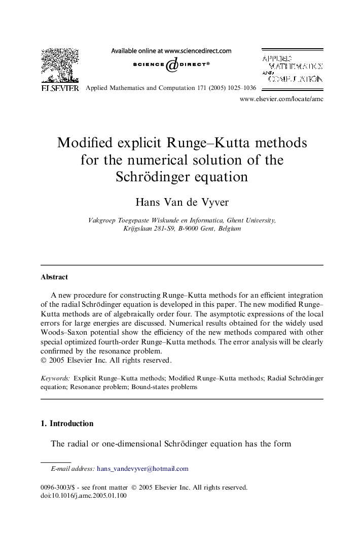 Modified explicit Runge-Kutta methods for the numerical solution of the Schrödinger equation