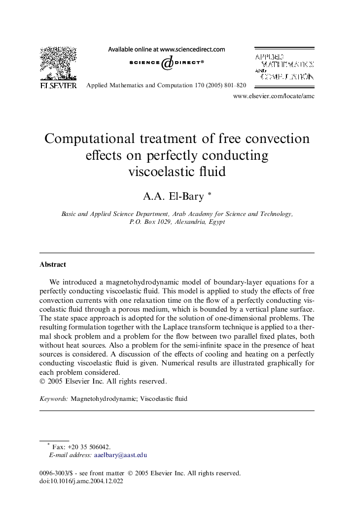 Computational treatment of free convection effects on perfectly conducting viscoelastic fluid