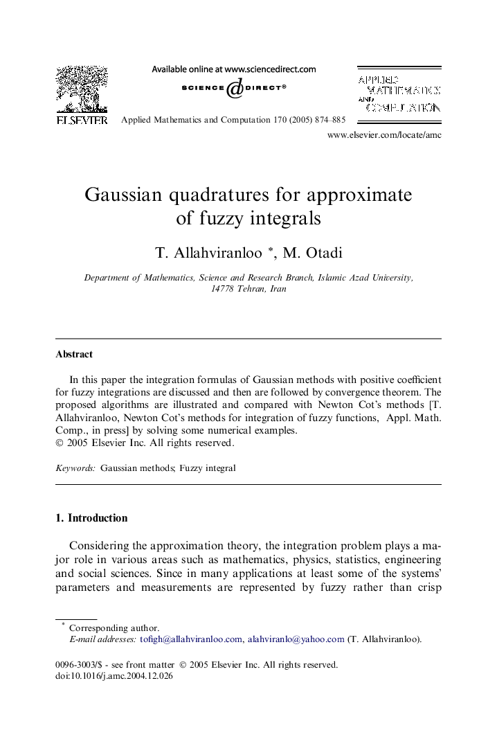 Gaussian quadratures for approximate of fuzzy integrals