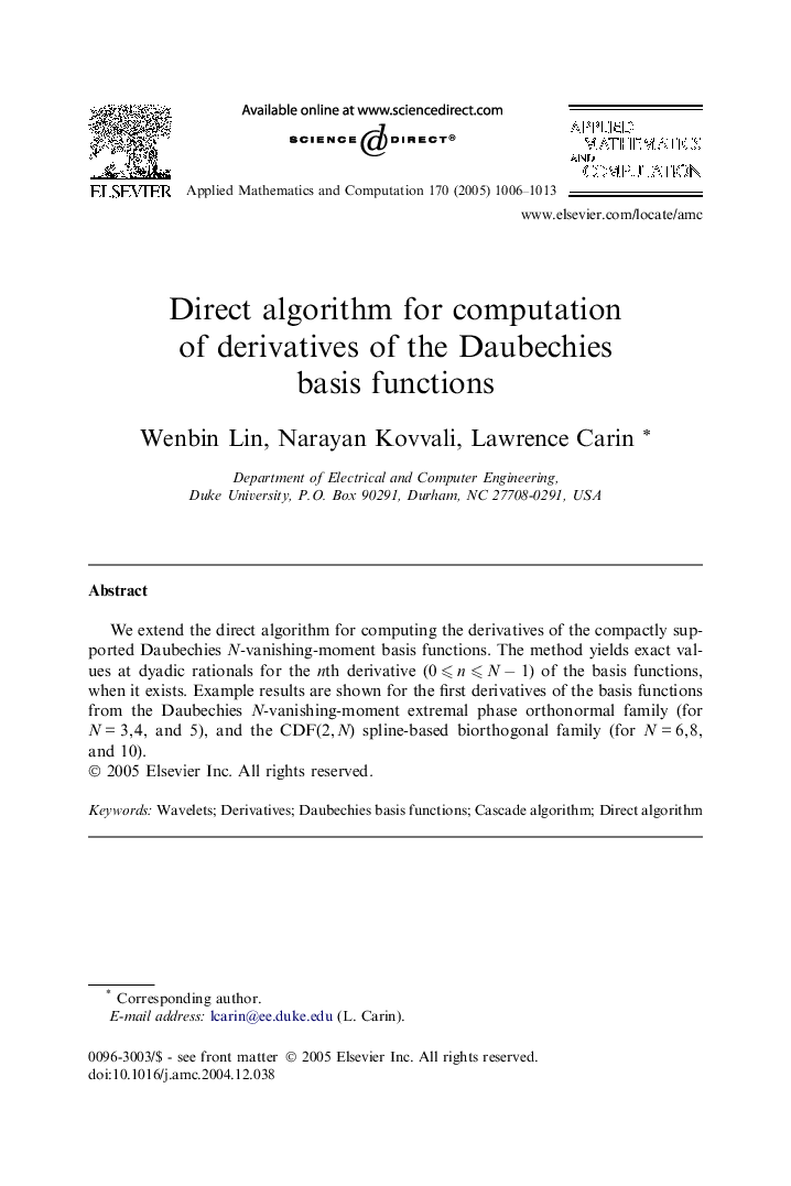Direct algorithm for computation of derivatives of the Daubechies basis functions