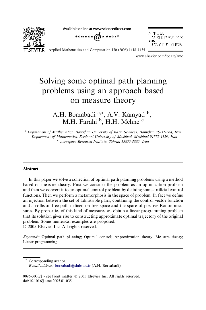 Solving some optimal path planning problems using an approach based on measure theory