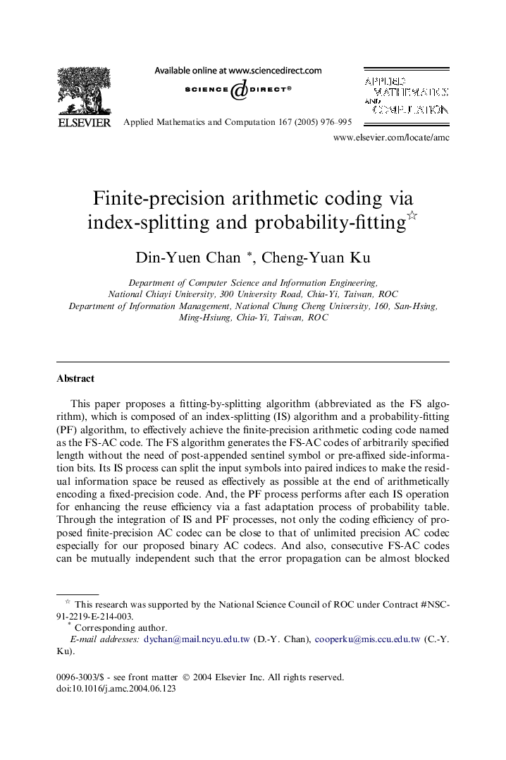 Finite-precision arithmetic coding via index-splitting and probability-fitting