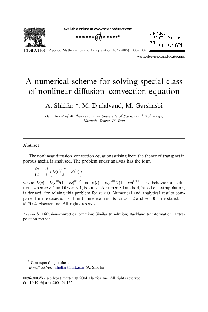 A numerical scheme for solving special class of nonlinear diffusion-convection equation