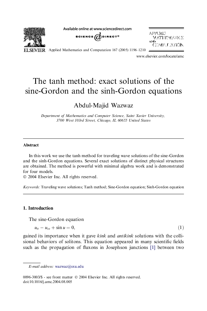 The tanh method: exact solutions of the sine-Gordon and the sinh-Gordon equations