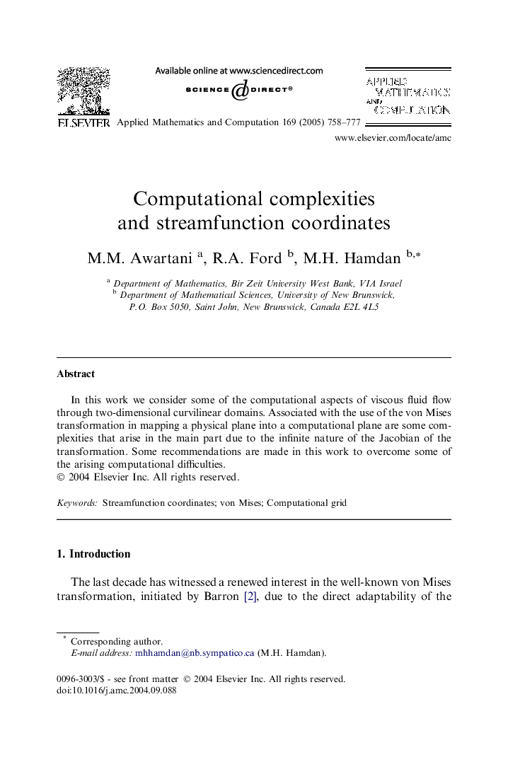 Computational complexities and streamfunction coordinates