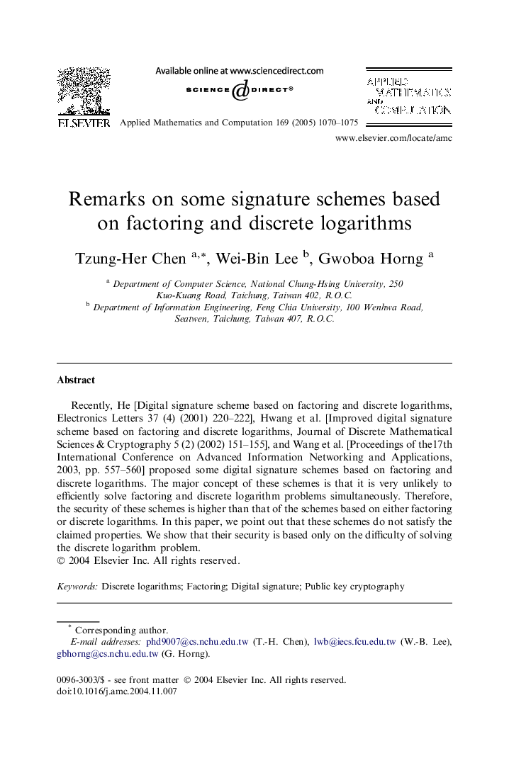 Remarks on some signature schemes based on factoring and discrete logarithms