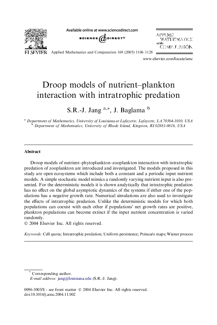 Droop models of nutrient-plankton interaction with intratrophic predation