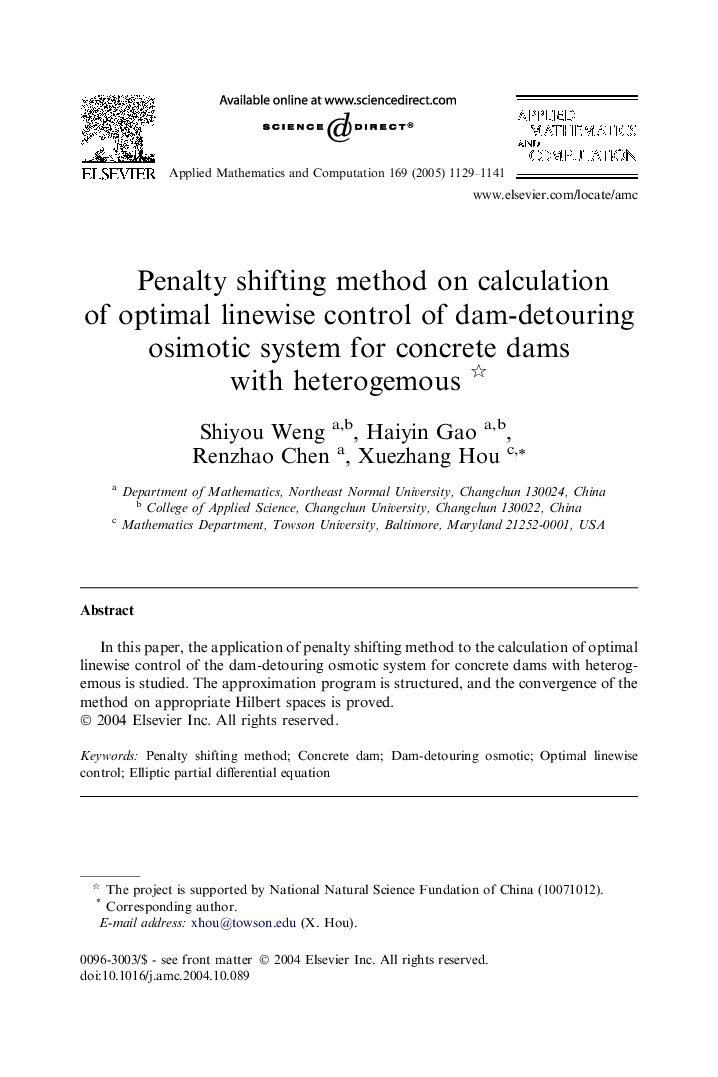 Penalty shifting method on calculation of optimal linewise control of dam-detouring osimotic system for concrete dams with heterogemous
