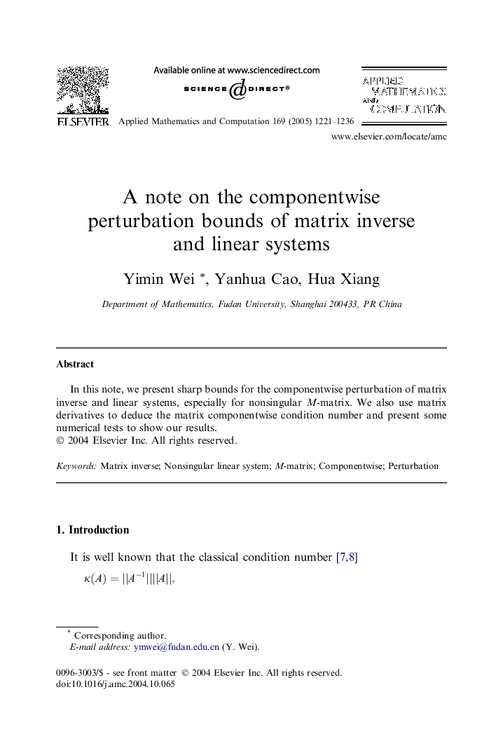 A note on the componentwise perturbation bounds of matrix inverse and linear systems