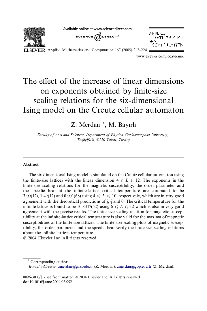 The effect of the increase of linear dimensions on exponents obtained by finite-size scaling relations for the six-dimensional Ising model on the Creutz cellular automaton