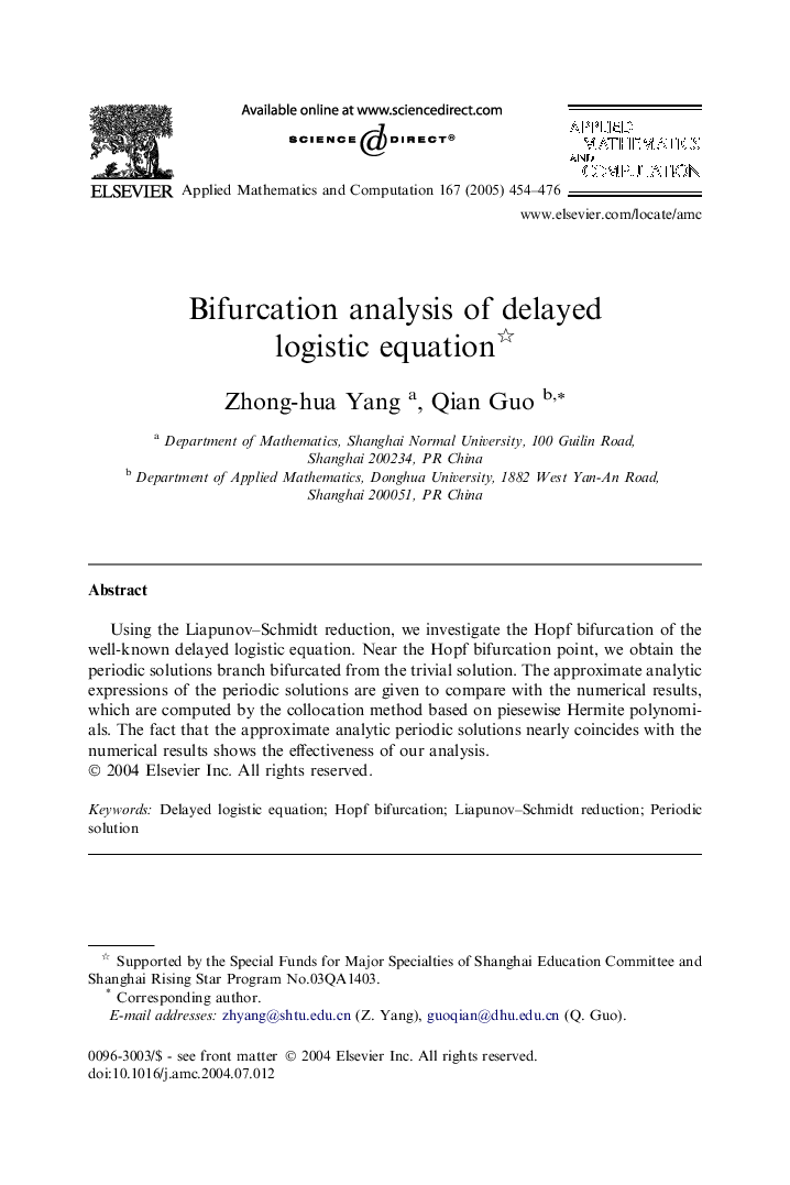 Bifurcation analysis of delayed logistic equation