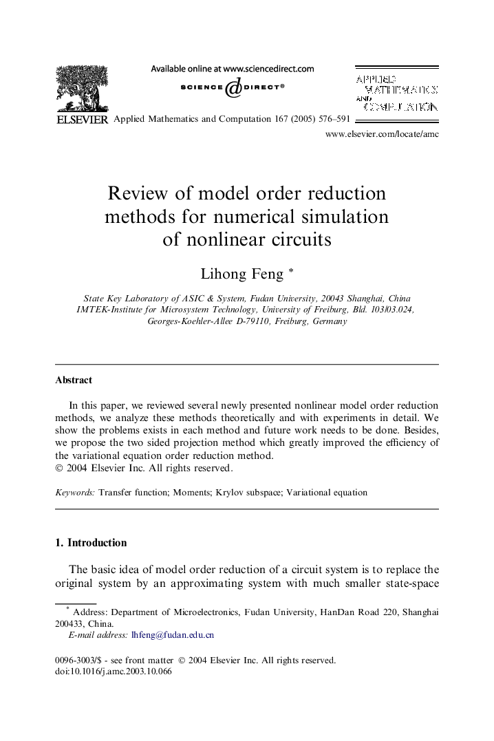 Review of model order reduction methods for numerical simulation of nonlinear circuits