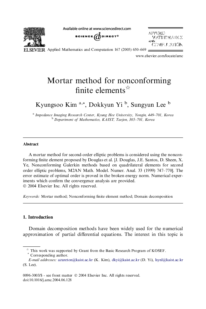 Mortar method for nonconforming finite elements