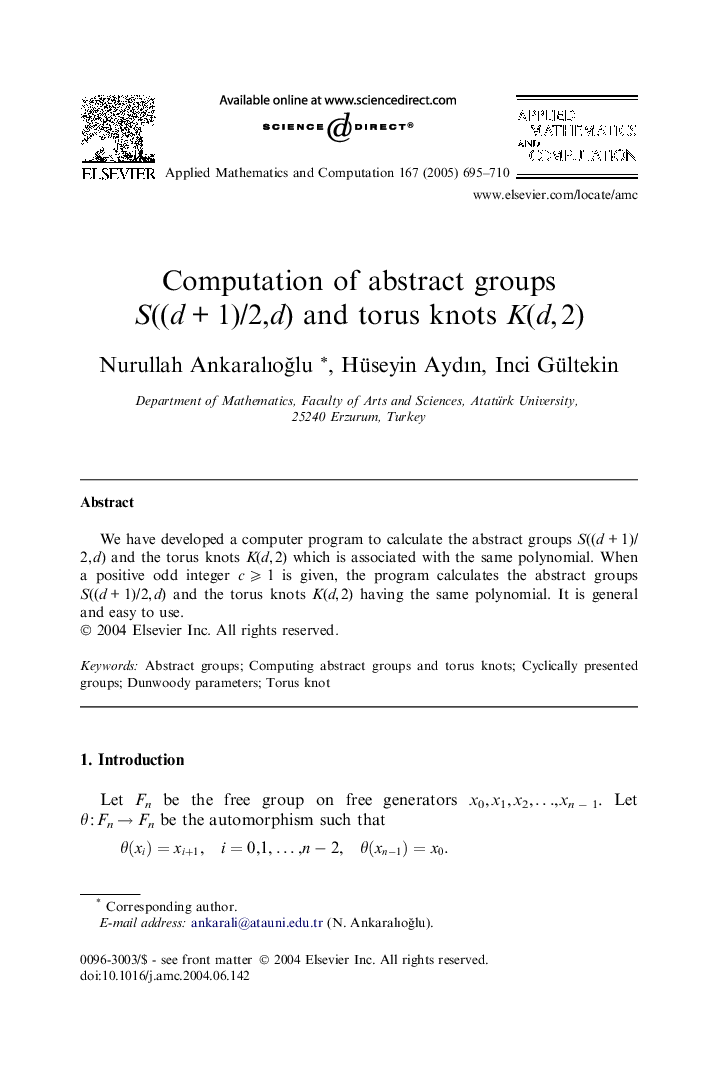 Computation of abstract groups S((dÂ +Â 1)/2,d) and torus knots K(d,Â 2)